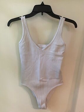 Aura | White Ribbed Tank Top Bodysuit